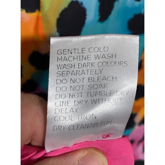 Little Party Dress Womens 10 Cheetah Print 80s V Neck Colorful Neon Retro Twirl - Picture 8 of 8